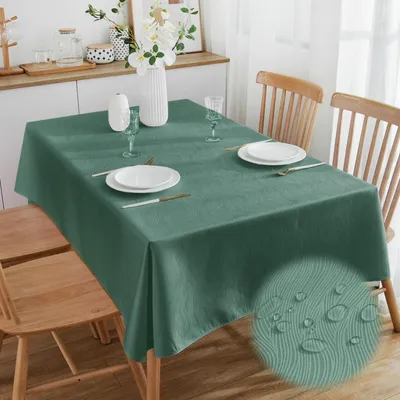 Productafbeelding van Jacquard tafelkleed, rechthoekig, 210 x 150 cm, turkooisgroen, watermotief, polyester