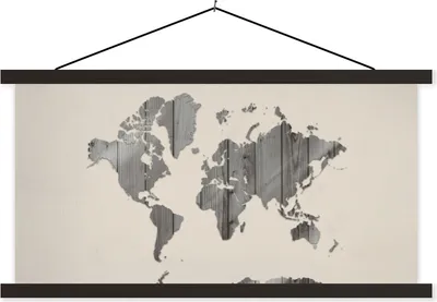 Produktbild von MuchoWow® Textilposter Weltkarte - Holz - Design 120x60 cm mit schwarzem Rahmen - Dekoration Schlafzimmer