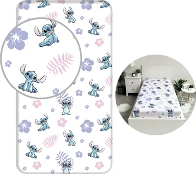 Obrázek produktu pro DISNEY Stitch dětské prostěradlo, bavlněné prostěradlo s gumou 100% BAVLNA 90x200cm+25cm, OEKO-TEX