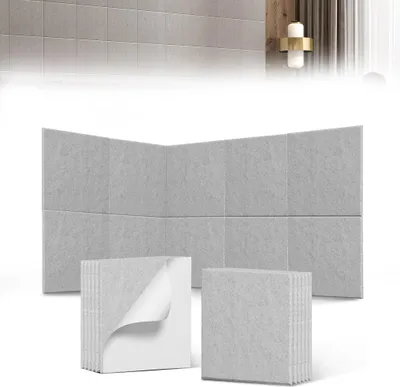 Produktbild von UISEBRT 12x Akustikplatten 30x30cm Flache Quadrate Hellgrau, Schallschutz Wandpaneele, Hochdichte Schalldämmung, Schallabsorber für Heimkino Studio Büro
