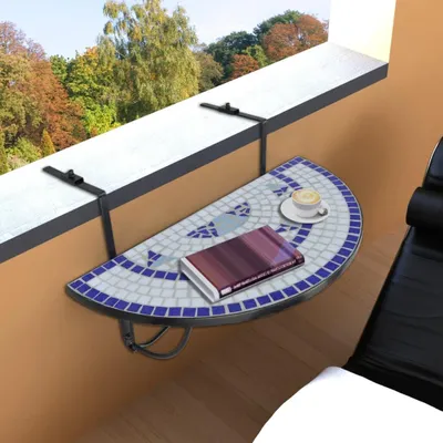 Immagine prodotto di vidaXL Tavolo sospeso da balcone mosaico blu e bianco