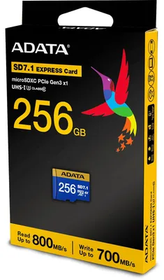 Obrázok produktu pre ADATA UD256GEX3L1-C, 256 GB, MicroSDXC, UHS-II, 800 MB/s, 700 MB/s, Class 3 (U3)