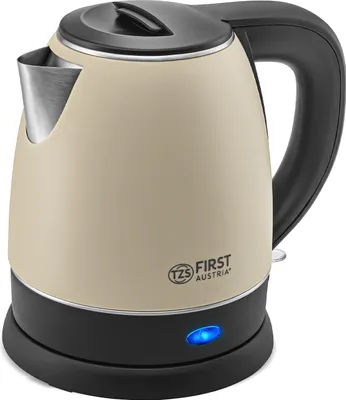 Produktbild von TZS First Austria Edelstahl Wasserkocher, creme-schwarz, 2200W | 1,2 Liter | Höhe 20cm | 360° Grad Abstellwinkel | integrierter Kalkfilter, Trockenkochschutz, kabellos