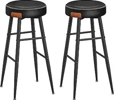Image de VASAGLE Echo Collection Tabouret de bar, lot de 2, tabouret de bar, chaise de cuisine, similicuir, hauteur 90 cm, pour cuisine, salle à manger, montage facile, basic black