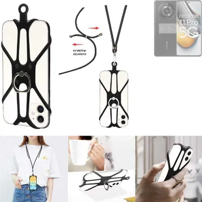 Produktbild von K-S-Trade 3in1 Handykette Handyband Handykordel Halsband Smartphone-Ring Handy-Ring kompatibel mit Realme 11 Pro Fingerhalterung Handyring