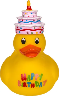 Zdjęcie produktu dla OOTB Żółta piszcząca kaczka Happy Birthday ok. 10 cm