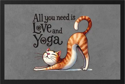 Produktbild von All You Need Is Love And Yoga Fußmatte Geschenkidee für Yoga-Liebhaber Katzenfans Entspannung Stressabbau