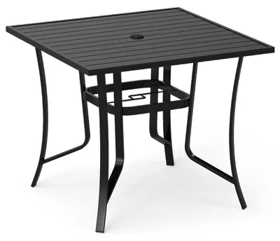 Obrázok produktu pre Štvorcový kovový záhradný stôl s otvorom na slnečník, čierny, 91 cm