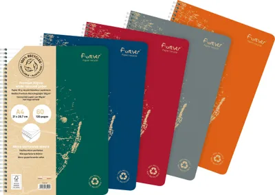 Produktbild von Forever 5x Spiralheft A4 100% recycelt, 60 Bl liniert, 90g - Sortiert 68406C