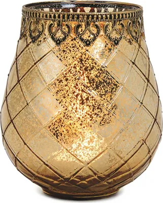 Produktbild von Vintage Kerzenglas als Windlicht Laterne gold in 15 x 18 cm
