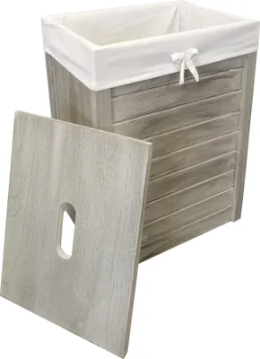 Produktbild von Wäschekorb Wäschetonnen Wäschetruhe Holz Echtholz Paulownie natur hellgrau 66L mit Bezug Handgriff Deckel 42x32 H.55