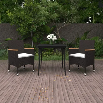 Produktbild von Möbel 3-tlg. Garten-Essgruppe mit Auflagen Poly Rattan und Glas - Balkonmöbel 3099781