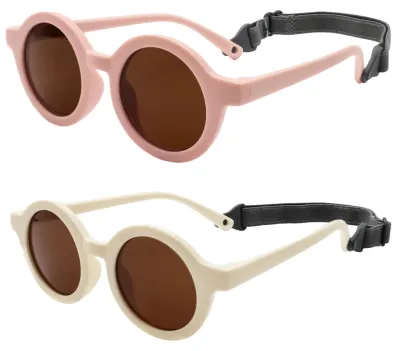 Produktbild von Baby Sonnenbrille 0-24 Monate, UV400, polarisiert, Silikon, rund, rosa weiß, für Babys