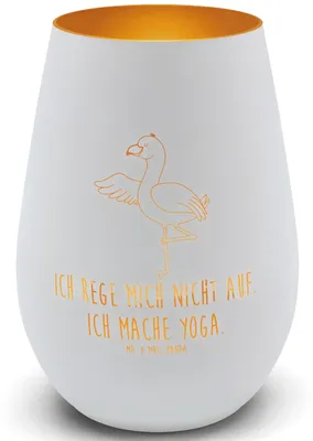 Produktbild von Mr. & Mrs. Panda Laterne Flamingo Yoga - Weiß - Geschenk, Rosa, Teelichthalter, deko licht, Achtsamkeit, Namaste, Yogi, windlicht mit gravur, Glas, Ärger, Kerzenhalter