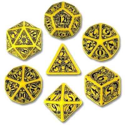 Produktbild von Steampunk Dice Yellow/Black (7 Stk.)