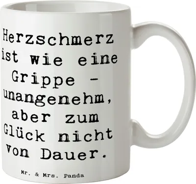 Produktbild von Mr. & Mrs. Panda Teetasse Spruch Herzschmerz Grippe - Weiß - Geschenk, Kaffeetasse, Tasse, unangenehm, ermutigende Erinnerung, Trinkbecher, Becher, Trost, Lächeln, Gefühl