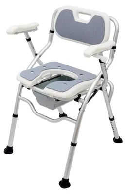 Produktbild von Faltbarer Toilettenstuhl für Senioren, Duschstuhl mit 5-facher Höhenverstellung, 3-fach verstellbaren Armlehnen und herausnehmbarem Eimer