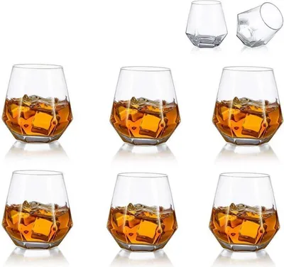Obrázok produktu pre sada 6 pohárov na whisky Diamond 300 ml - pohár na škótsku whisky s uhlom sklonu - moderný pohár na whisky pre mužov ženy - Bourbon Rum Tumbler Clear 6
