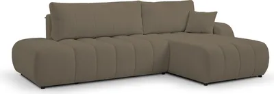 Produktbild von DomoHome Moderne Couch mit Schlaffunktion mit Abmessungen 145x212 cm und Bettkasten, Komfortable Polsterung, Stoffbezug, Dekokissen Inklusive, Rechte Seite, 276x88x176 cm Hellbraun