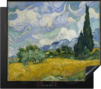 Produktbild von KitchenYeah© Herdabdeckplatte Weizenfeld mit Zypressen - Vincent van Gogh , 59x52cm, Küche Deko, Glaskeramikkochfeld Herdabdeckung, Abdeckplatte fùr Kochfeld