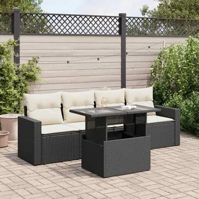Produktbild von Schlichtes Gartenmöbel Set Balkonmöbel-Set 5-tlg. Garten-Sofagarnitur mit Kissen Schwarz Poly Rattan - Gartenmöbelgarnituren DE7337377 4parcel