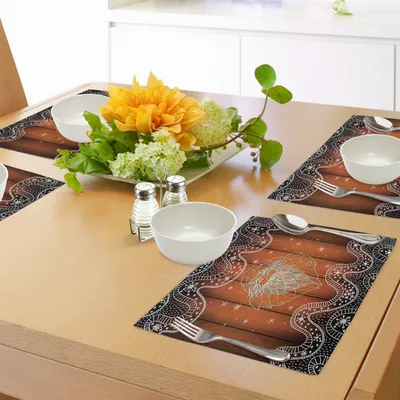 Produktbild von ABAKUHAUS Weihnachten, Platzmatten, Waschbarer Stoff für die Küche und das Esszimmer Tischdeco, Merry Christmas Blumen und Schnee Flocken Motive REH Hirsch Collagen Druck, Grau Rot
