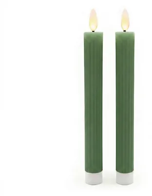 Produktbild von Relaxdays LED Stabkerzen, 2er Set, HxD: 25 x 2 cm, flackernde Flamme, Echtwachs, Rillen, flammenlose Kerzen, khaki