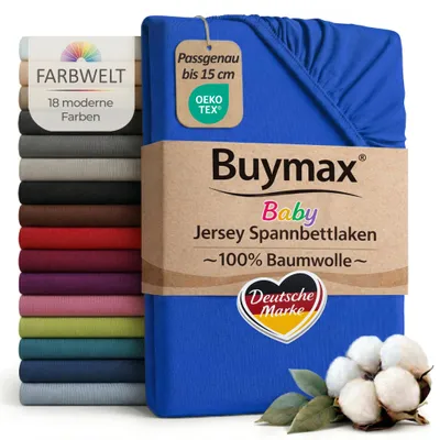 Produktbild von Buymax Baby Spannbettlaken 70x140 cm Dunkelblau, Jersey 100% Baumwolle, Kinderbett Bettlaken, bis 15 cm Matratzenhöhe