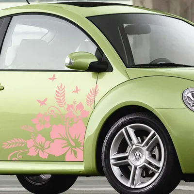Produktbild von Aufkleber - Autoaufkleber-Set "Hibiskus Ranke" 2 Stk. je 60cm x 60cm hellrosa - Tuning Carystyling Heckscheibe Auto