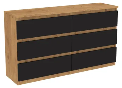 Image de Commode en chêne avec tiroirs 120 cm, 6 tiroirs, façades noires – FABRICANT