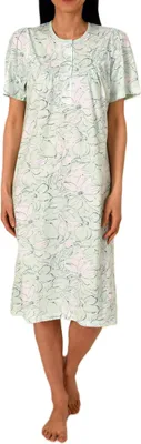 Image de Chemise de nuit à manches courtes pour femme Normann, motif floral classique avec patte de boutonnage au col ; turquoise clair, taille 40