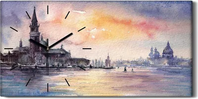 Produktbild von Leinwand Uhr Küche Wohnzimmer Bild 60x30 Venedig Italien bei Sonnenuntergang - schwarze Hände