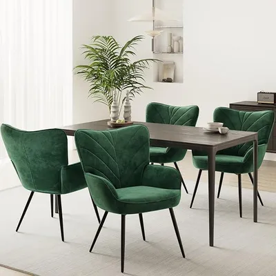 Imagen del producto de Juego de 4 sillas de comedor con reposabrazos, sillas para comedor con respaldo, sillas de cocina acolchadas con diseño de respaldo alto, sillas de comedor con patas de madera, ideales para comedor, cocina, restaurante o cafetería