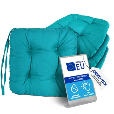 Zdjęcie produktu dla Pillows24 poduszka na krzesło zestaw 4 sztuk, poduszka na siedzisko z pikowaniem 40x40 cm, poduszka na siedzisko do mebli ogrodowych lub krzesła (turkusowa)