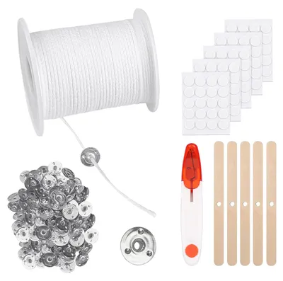Productafbeelding van 6100 cm kaarsenlont, 100 lonthouders, 100 stickers, voor DIY kaarsen