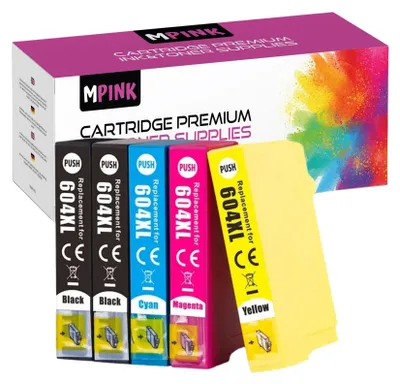 A box of printer ink cartridges with the cartridges displayed in front.