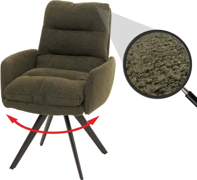 Image de Chaise de salle à manger HWC-G66, chaise de cuisine pivotante Auto-Position Tissu/Textile Bouclé MVG ~ vert, avec accoudoirs