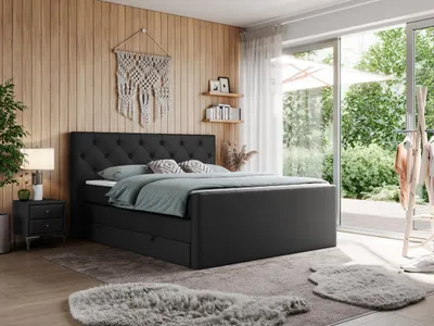 Produktbild von Doppelbett mit Multipocket-Matratze und Topper, boxspringbett mit Bettkästen - KING VELEN - 200x200cm - Schwarz - H3