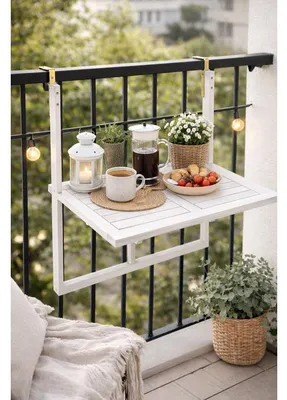 Produktbild von Balkonhängetisch Balkontisch Hängetisch Klapptisch Balkon Tisch Weiß Klappbar