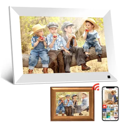 Produktbild von Fine Life Pro Digitaler Fotorahmen 10.1" und Holzfotorahmen 6", Digitaler Bilderrahmen 1280 x 800 Pixel, 32 GB, Touchscreen WLAN, Weiß