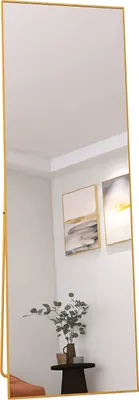 Image de Miroir sur Pied 162x53 cm, Cadre Aluminium Doré, Miroir Mural Moderne à Poser ou Suspendre