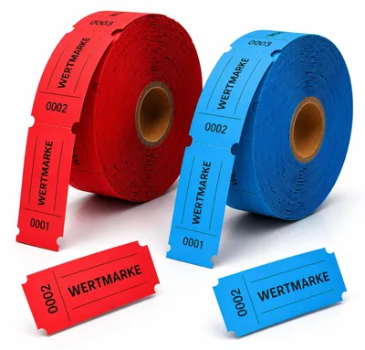 Wertmarken-Rollen, 2200 Stück, 2 x 1100, rot/blau, fortlaufend nummeriert