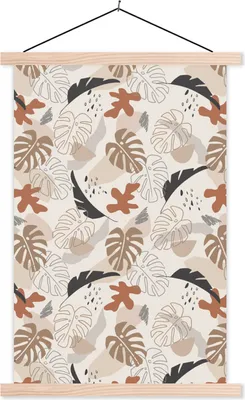 Produktbild von MuchoWow® Textilposter Sommer - Blätter - Pastell 60x90 cm mit holzfarbenen Rahmen - Textil