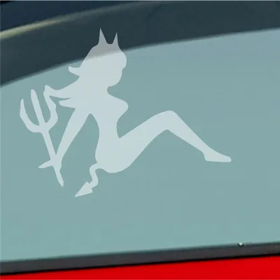 Produktbild von Auto Aufkleber Teufel Teuflisch Sexy Girl Pin Up Devil 12x10 cm Milchglas Sticker Heckscheibenaufkleber