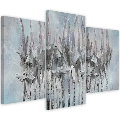 Obrázek produktu pro Triptych na plátně rostliny květiny divočina 60x40 cm Feeby stříbrný nástěnný obraz připravený k zavěšení