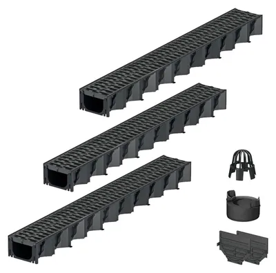 Produktbild von 3x1m ACO Hexaline 2.0 Entwässerungsrinne mit Microgrip Stegrost Ablauf vertikal Bodenrinne Terrassenrinne
