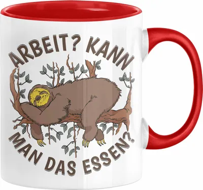 Produktbild von Faultier Tasse Geschenk Faullenzer Arbeit Kann Man Das Essen Freundin Geschenkidee (Rot)