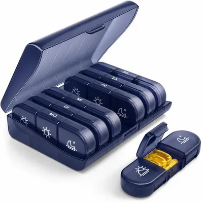 Productafbeelding van Tablettenbox voor 7 dagen, met 3 compartimenten, donkerblauw, BPA-vrij, geschikt voor medicijnen, vitamines, visolie