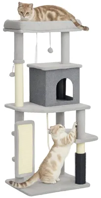 Productafbeelding van PawHut Kraboom 132 cm, kattenboom met kattenhol, geschikt voor katten tot 6 kg, lichtgrijs