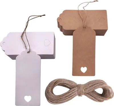 Produktbild von Geschenkanhänger Kraftpapier 100stk Herz Jute Schnur Hochzeit Fest-Weihnachtsfest